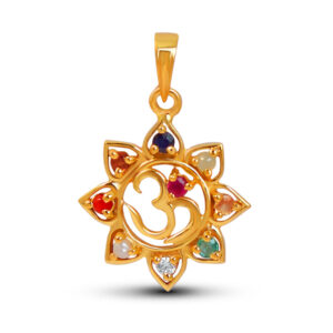 Veliyath Navaratna Om Pendant – 22KT Gold with Certified Nine Gemstones