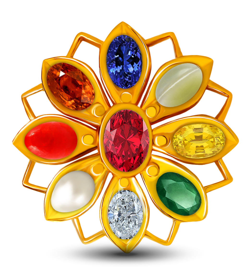 Veliyath Navaratna Lotus Pendant – 22KT Gold with Certified Nine Gemstones