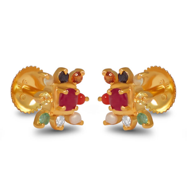 Veliyath Navaratna Stud Earrings – 22KT Gold with Certified Nine Gemstones