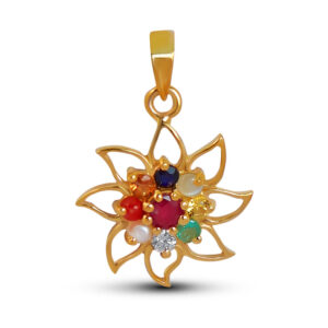 Veliyath Navaratna Lotus Pendant – 22KT Gold with Certified Nine Gemstones