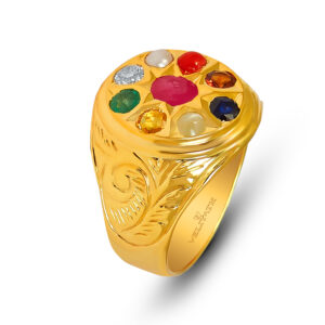Veliyath Navaratna Gold Ring – Certified Nine Gemstones in Classic Temple Design
